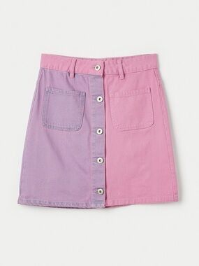 Two-Tone Pink Purple Button-Front Skirt.